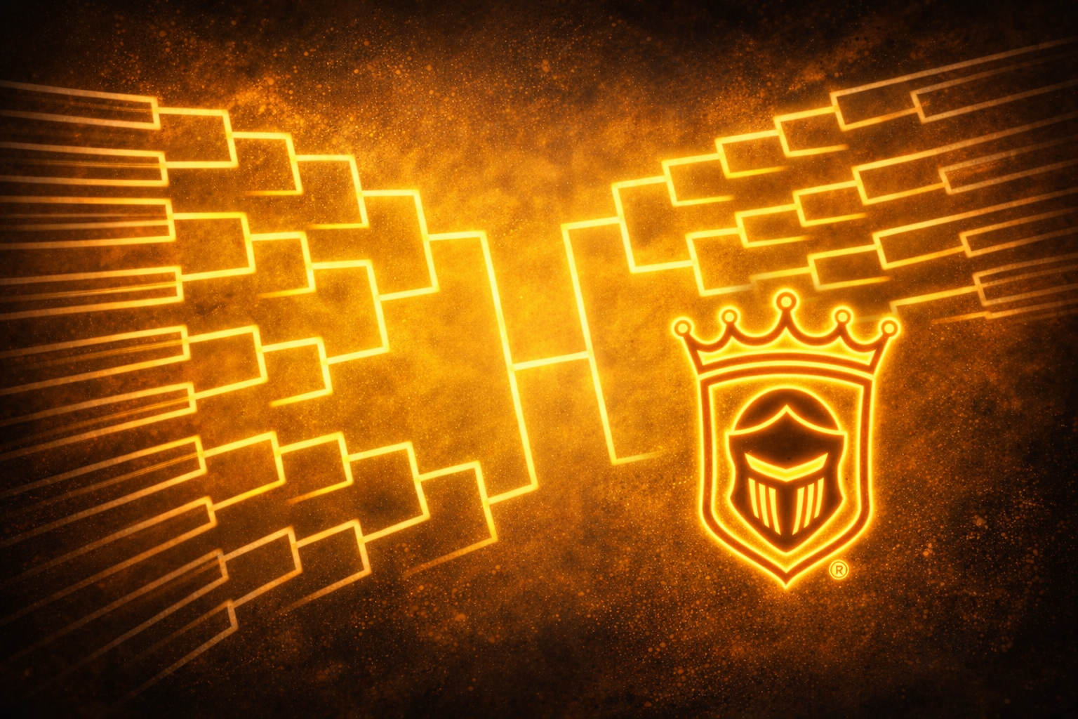 An emblematic shield design on a dark background with an intricate pattern of lines and shapes.