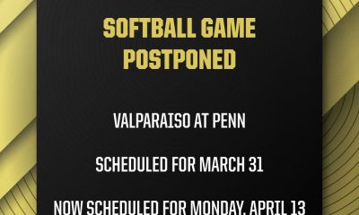 Softball game postponed: Valparaiso at Penn scheduled for Monday, April 13th, now scheduled for Monday, April 20th.