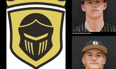 A collage of three photos featuring baseball players, each wearing a uniform with the number 8, and a logo for Purdue