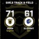 Track scoreboard with the score Penn 71, Elkhart 61