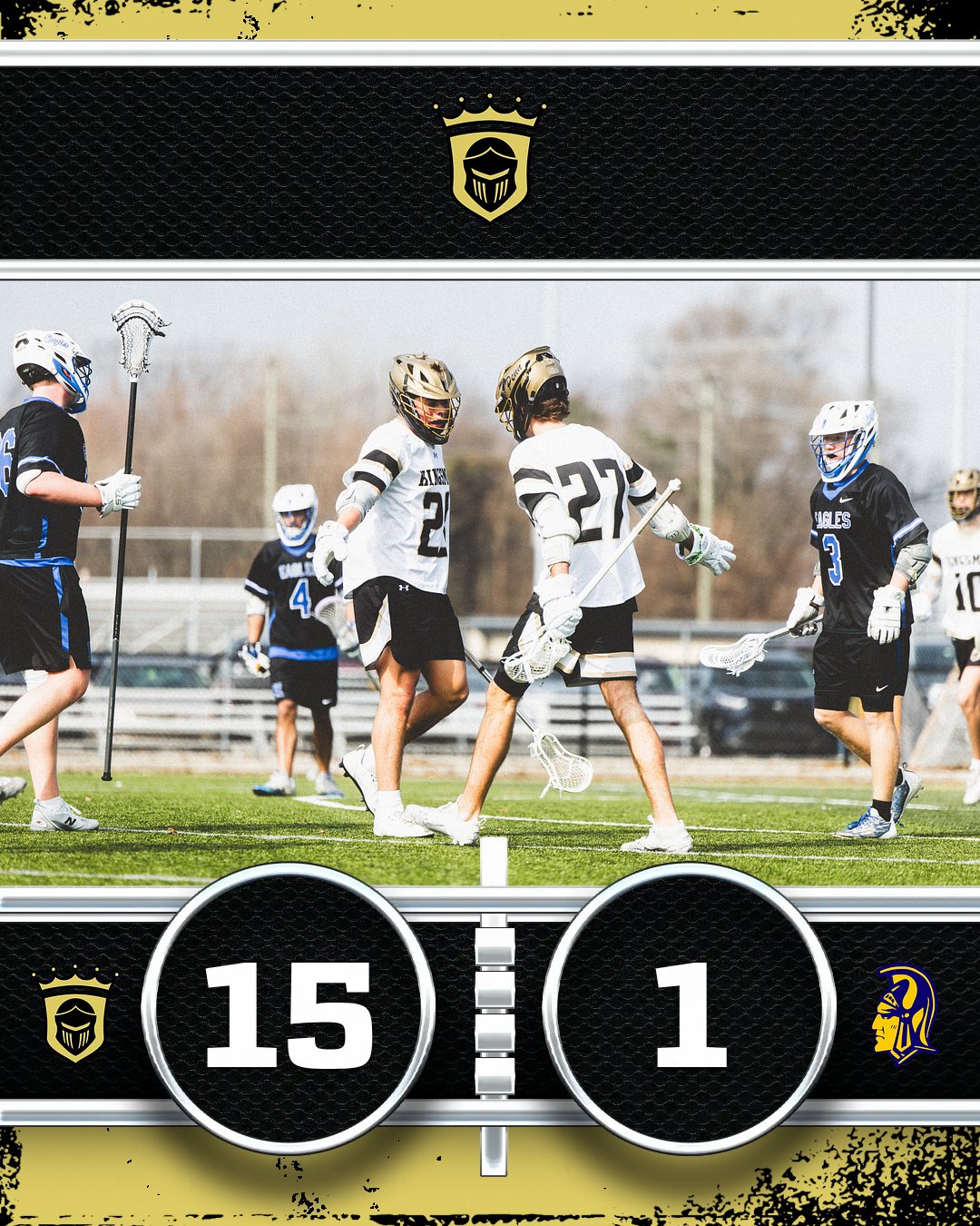 A black and white sports jersey with a score of 15-1 on it.