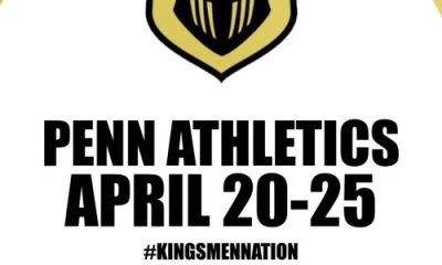 A gold-and-black poster for the Penn Athletics April 20-25 calendar.