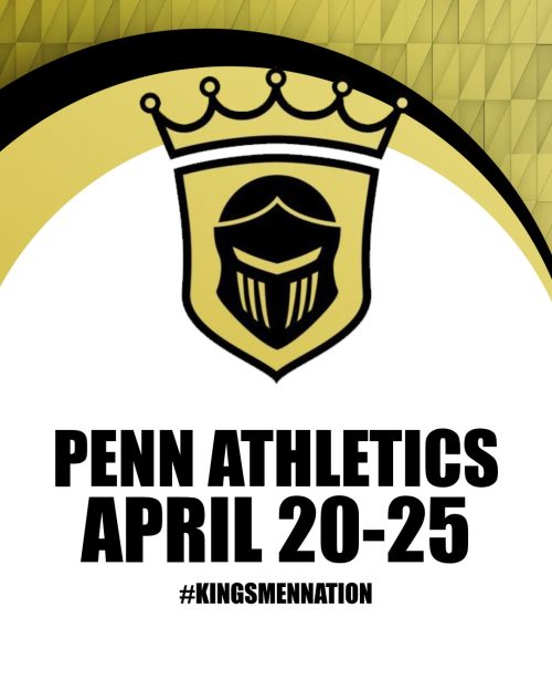 A gold-and-black poster for the Penn Athletics April 20-25 calendar.