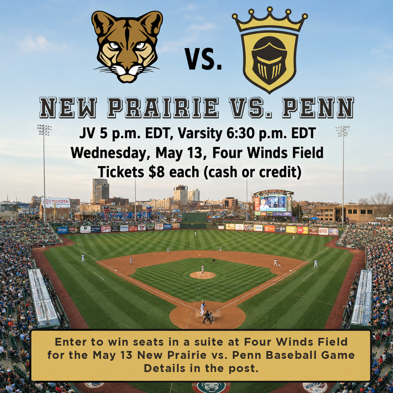 New Prairie vs Penn JV baseball game on May 13 at Four Winds Field.