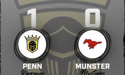 scoreboard with logos for Penn and Munster