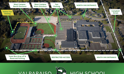 A screenshot of a map showing a high school campus with various facilities and information about the school.